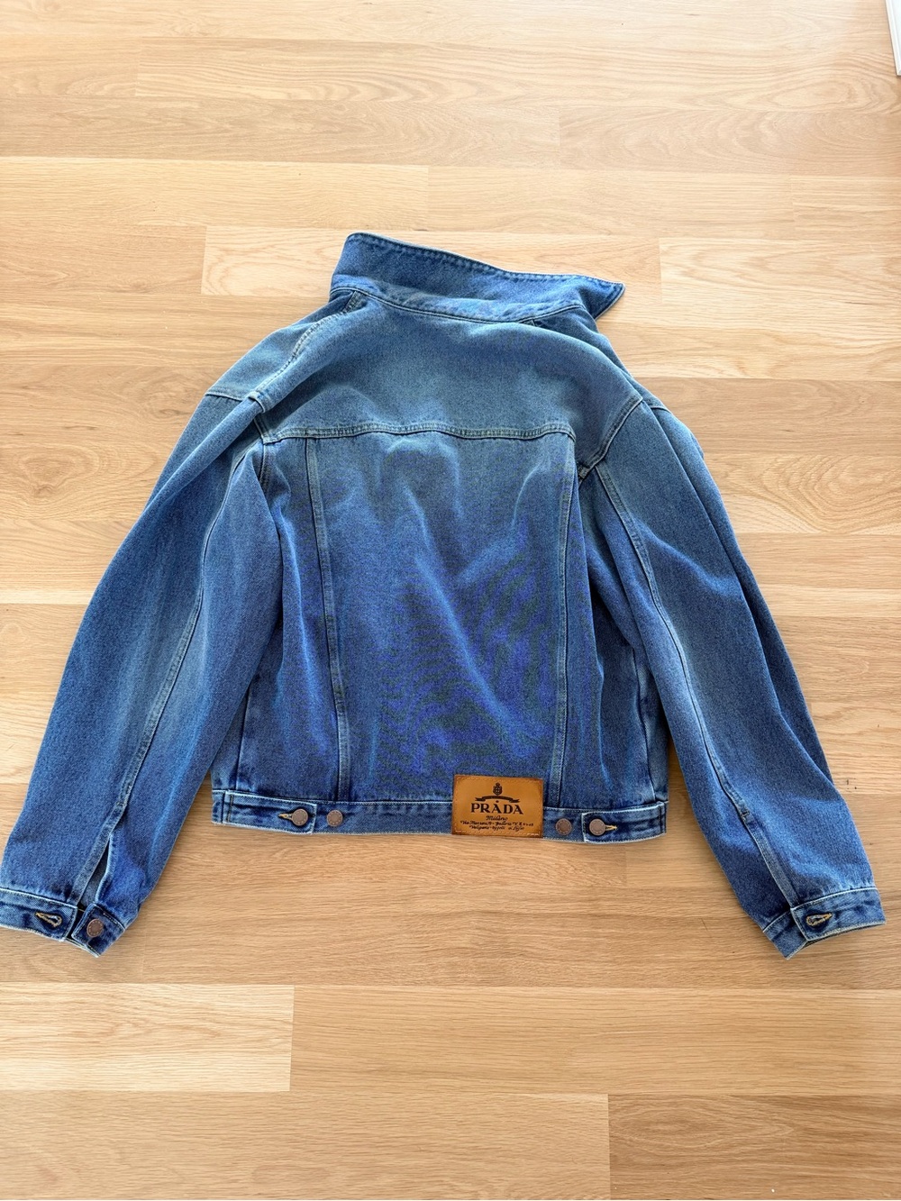 PRADA NWT Oversized Blue Denim Jacket with Leather Logo Patch size small